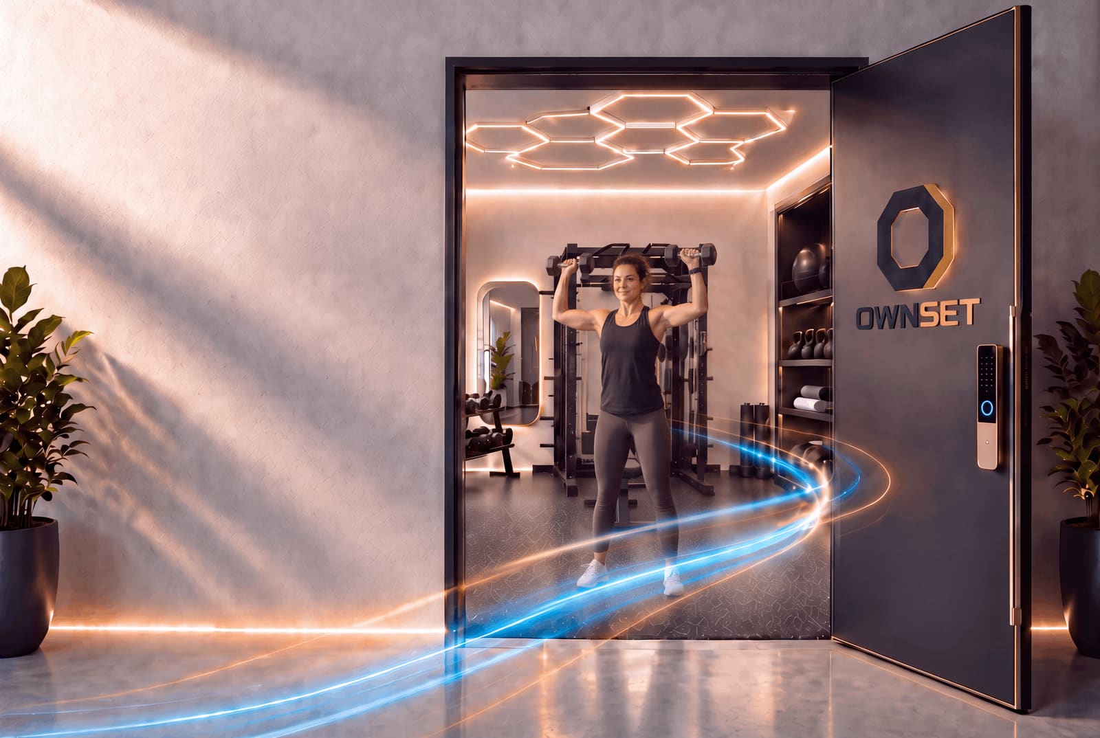 Concept of an open doorway into a private strength-training studio.